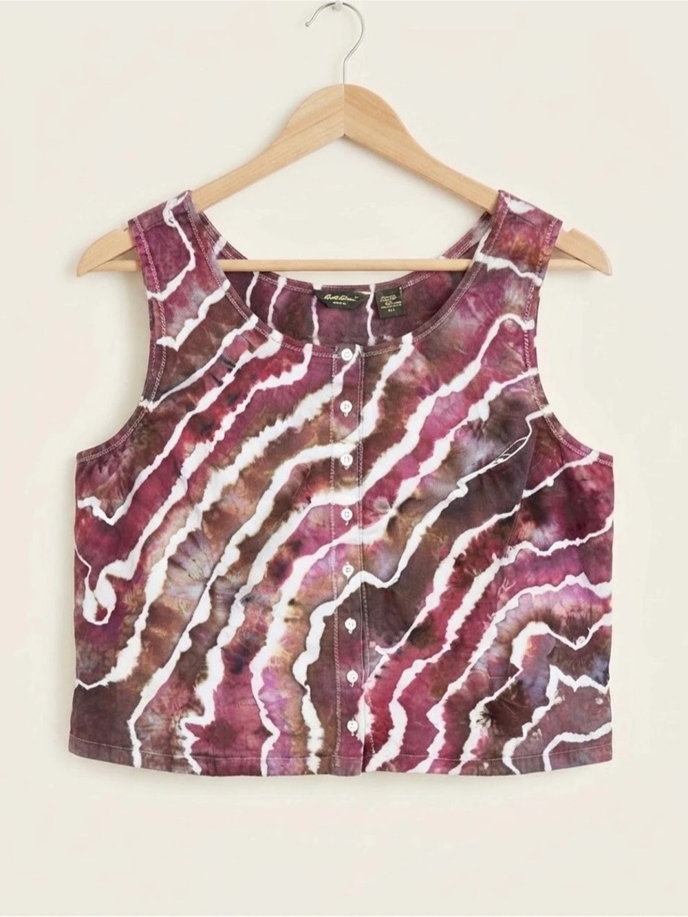Ice Dyed Linen Blend Button-Front Crop Tank Top